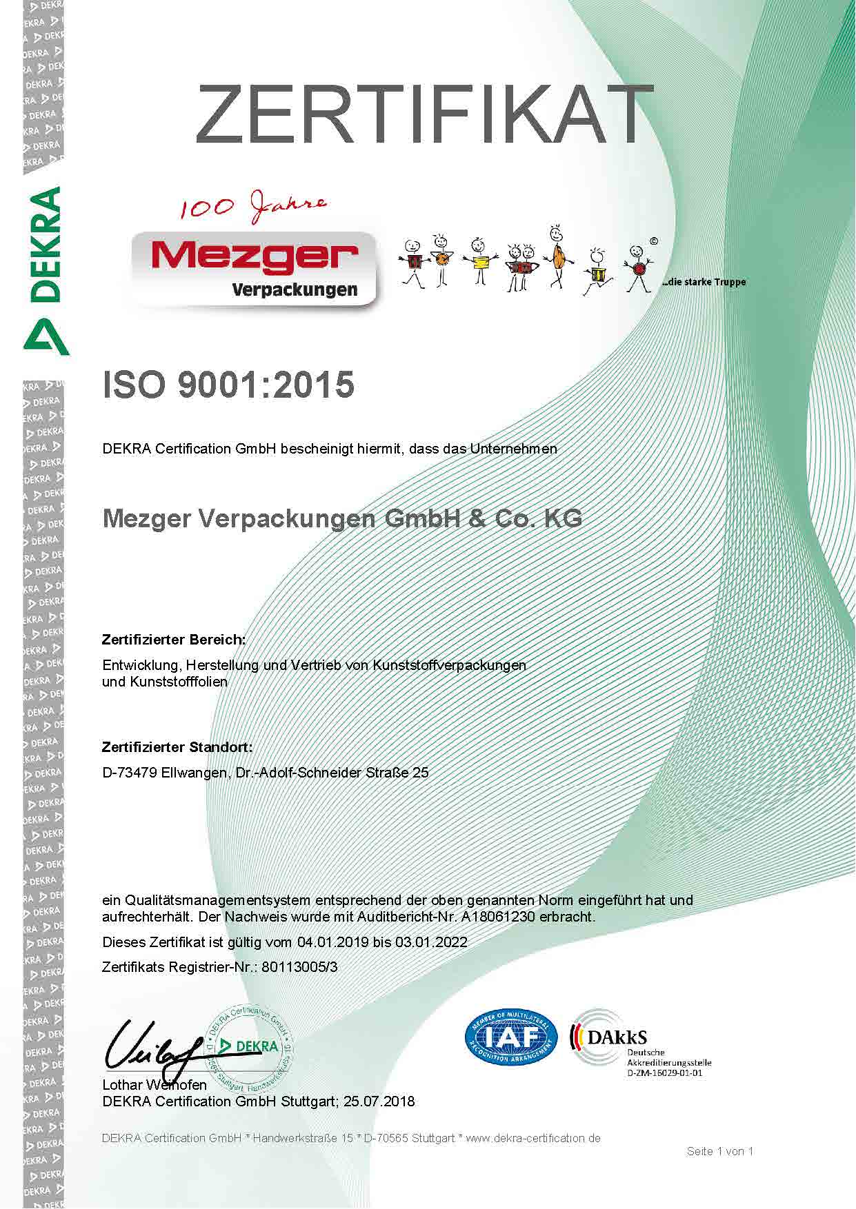 Zertifikat ISO 9001 2015 deutsch